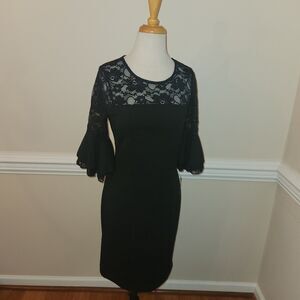 Ryan Michelle Women’s Black With Lace Sheath Dress Bell Sleeves Size M